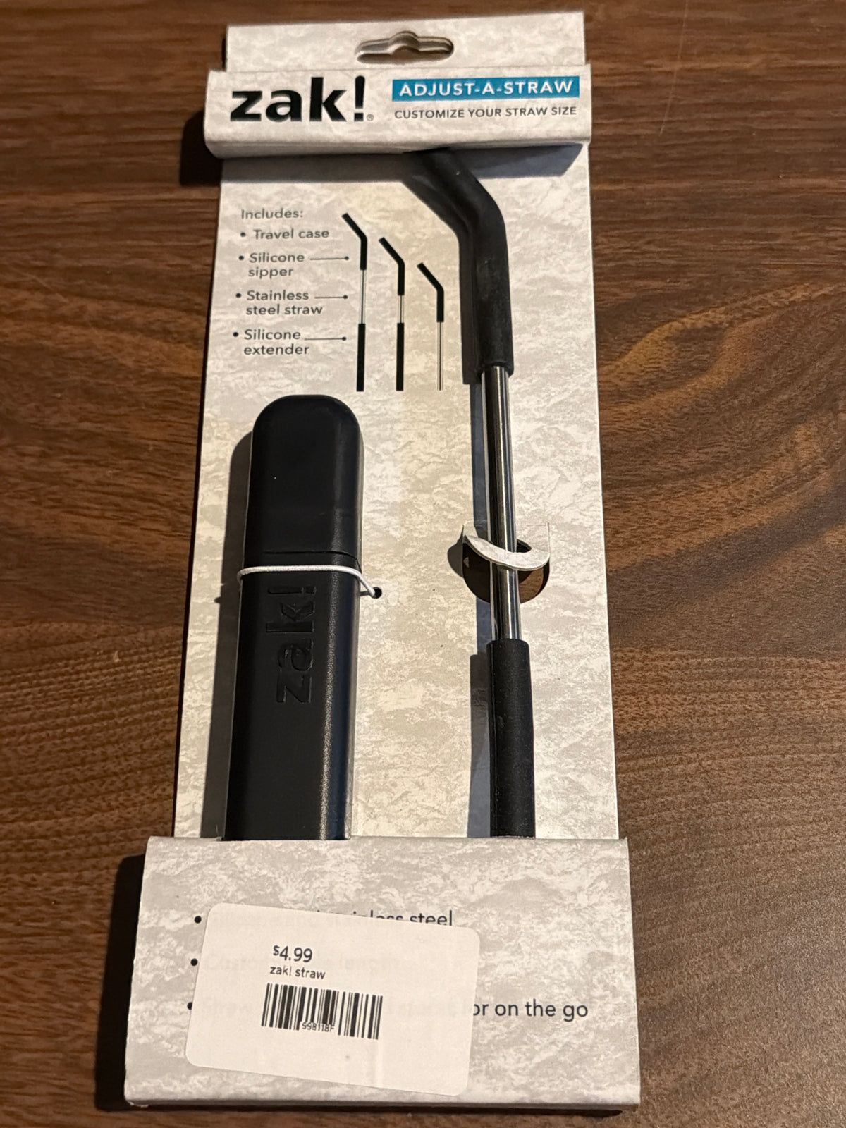 Zak! Adjust-A-Straw Stainless Steel Reusable Straw with Travel Case
