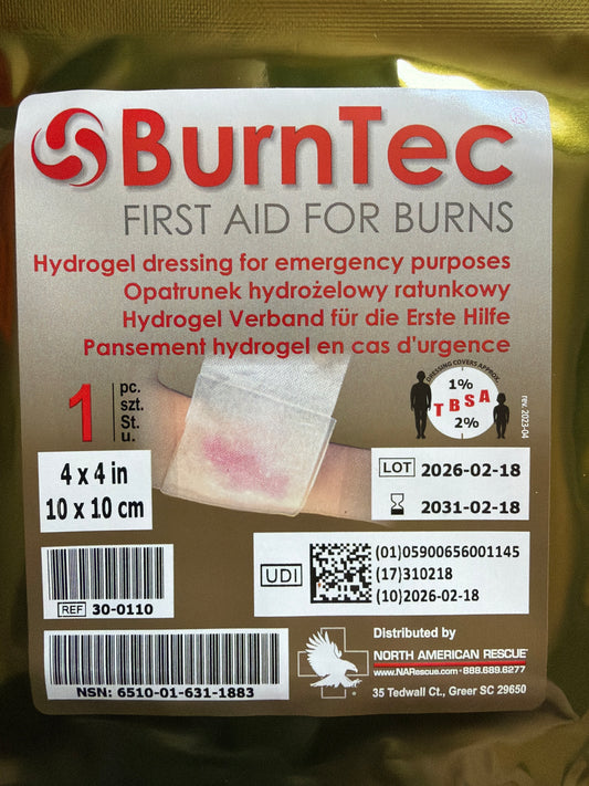 BurnTec Hydrogel Burn Dressing – 4” x 4” Emergency Burn Pad | Sterile Cooling First Aid Dressing