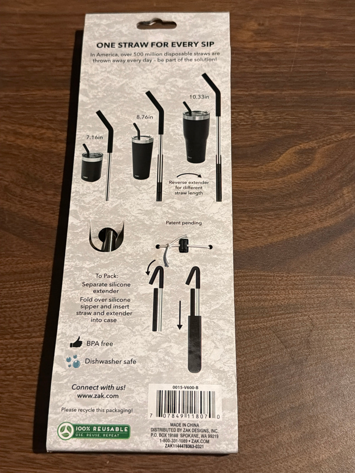 Zak! Adjust-A-Straw Stainless Steel Reusable Straw with Travel Case