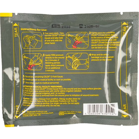 Celox™ Hemostatic Gauze – Z-Fold Bleeding Control Dressing (3” x 5 ft)