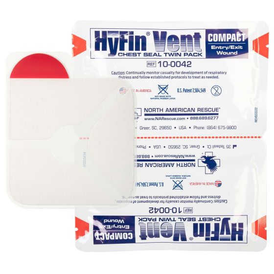 HyFin® Vent Compact Chest Seal Twin Pack – Vented Occlusive Dressing for Penetrating Chest Wounds (2 Pack)