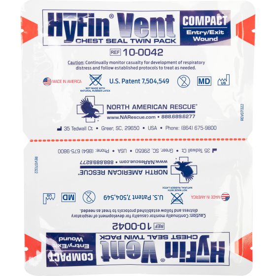 HyFin® Vent Compact Chest Seal Twin Pack – Vented Occlusive Dressing for Penetrating Chest Wounds (2 Pack)